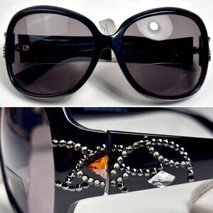 Jimmy Crystal Black Bifocal (+1.5) Sunglasses w/ Swarovski Crystal Arm Accents